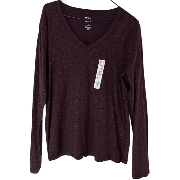 Sonoma Tops - Sonoma Women's Long Sleeve V-Neck Tee Size L
